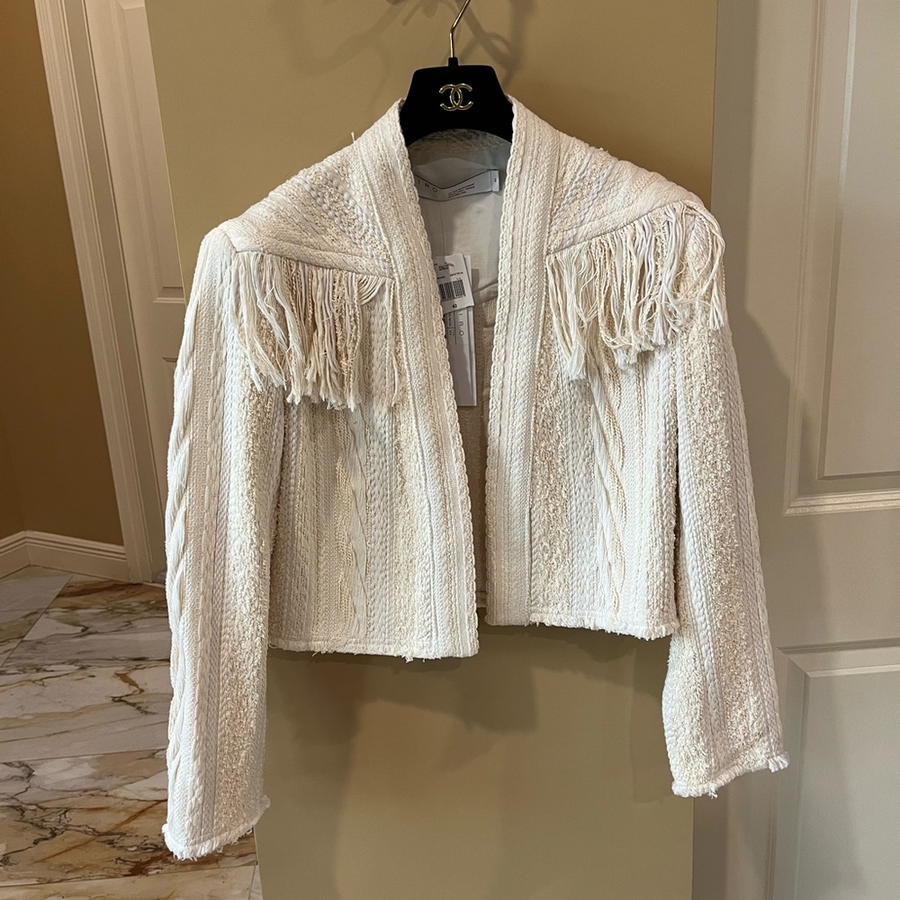 IRO teva off white fringe crop jacket size 42 NWT